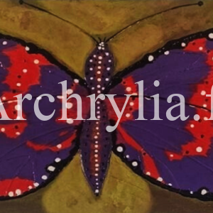 Peinture acrylique résinée représentant un papillon coloré, façonné avec du gel à relief sur bois