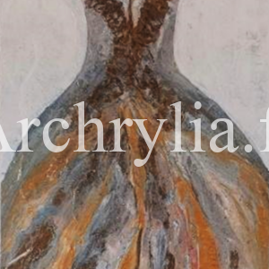Dress Peinture acrylique d'une robe abstraite avec des reliefs en gel et sable fin.