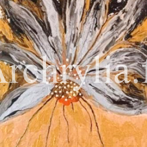 Floraison Peinture acrylique sur bois représentant une fleur de feu réalisée avec la technique du dripping