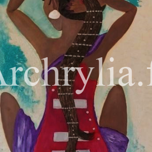 Peinture acrylique résinée sur bois 40x80 cm représentant une femme avec des reliefs façonnés au pinceau.