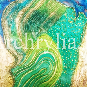 Racine Peinture acrylique résinée représentant une carte revisitée de la Guyane.