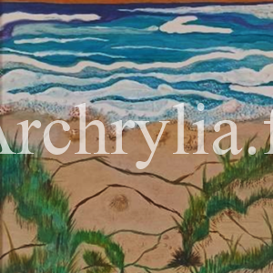 Soleil Levant Peinture acrylique résinée représentant un lever de soleil sur une plage.
