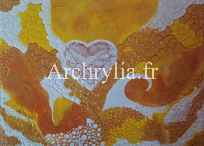 Peinture abstraite représentant une sphère incandescente en acrylique sur bois