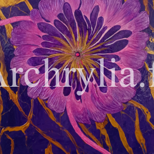 Violetta Peinture acrylique résinée représentant une fleur violette sur carton 3mm.