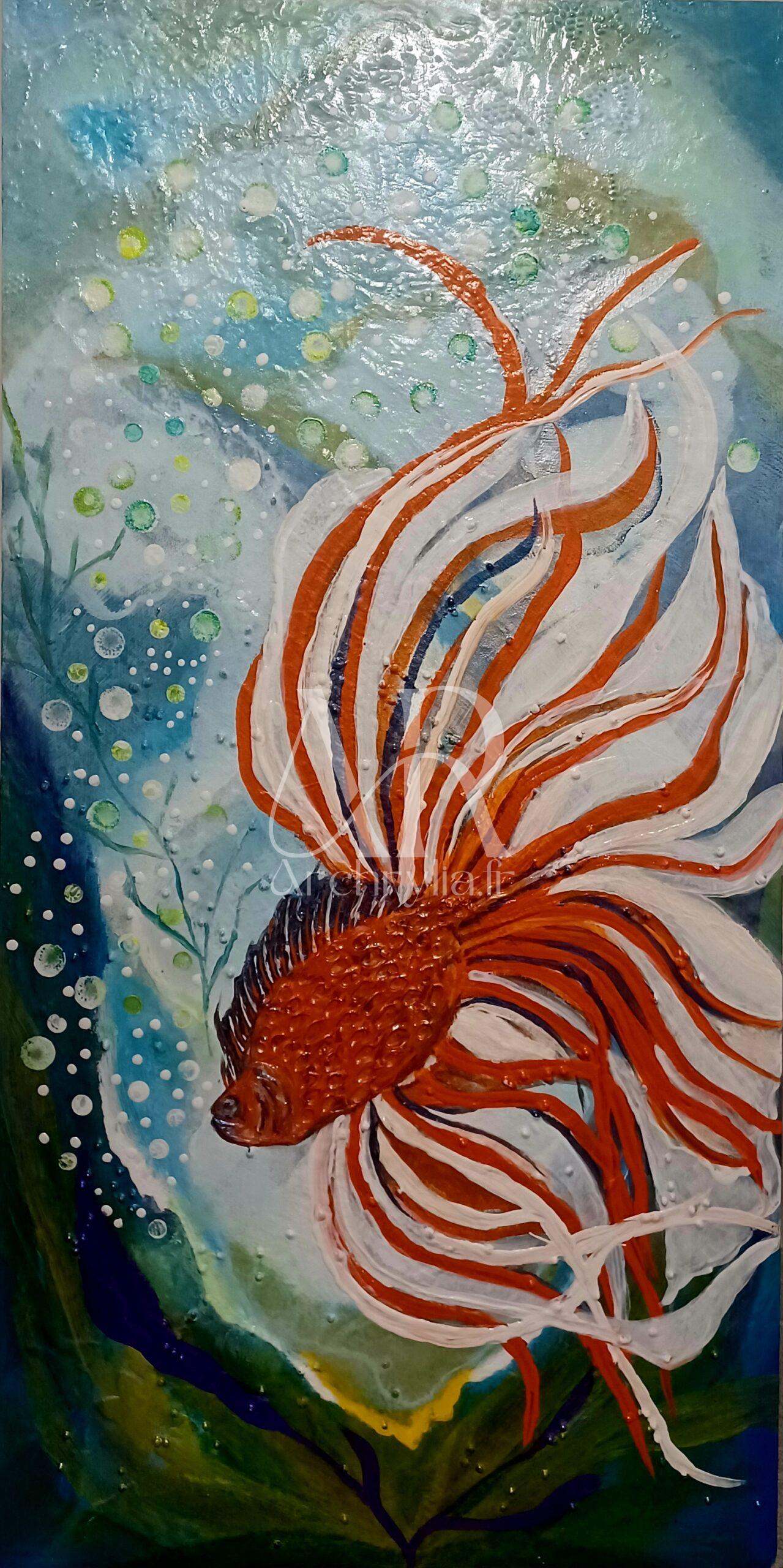 Tableau de paysage aquatique avec un poisson exotique